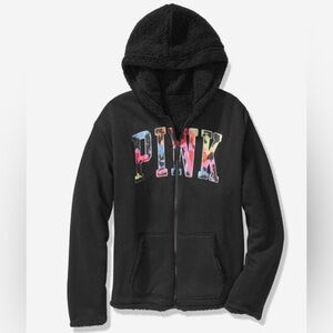 Victoria's Secret PINK Reversible Sherpa Lined Full Zip Hoodie Jacket